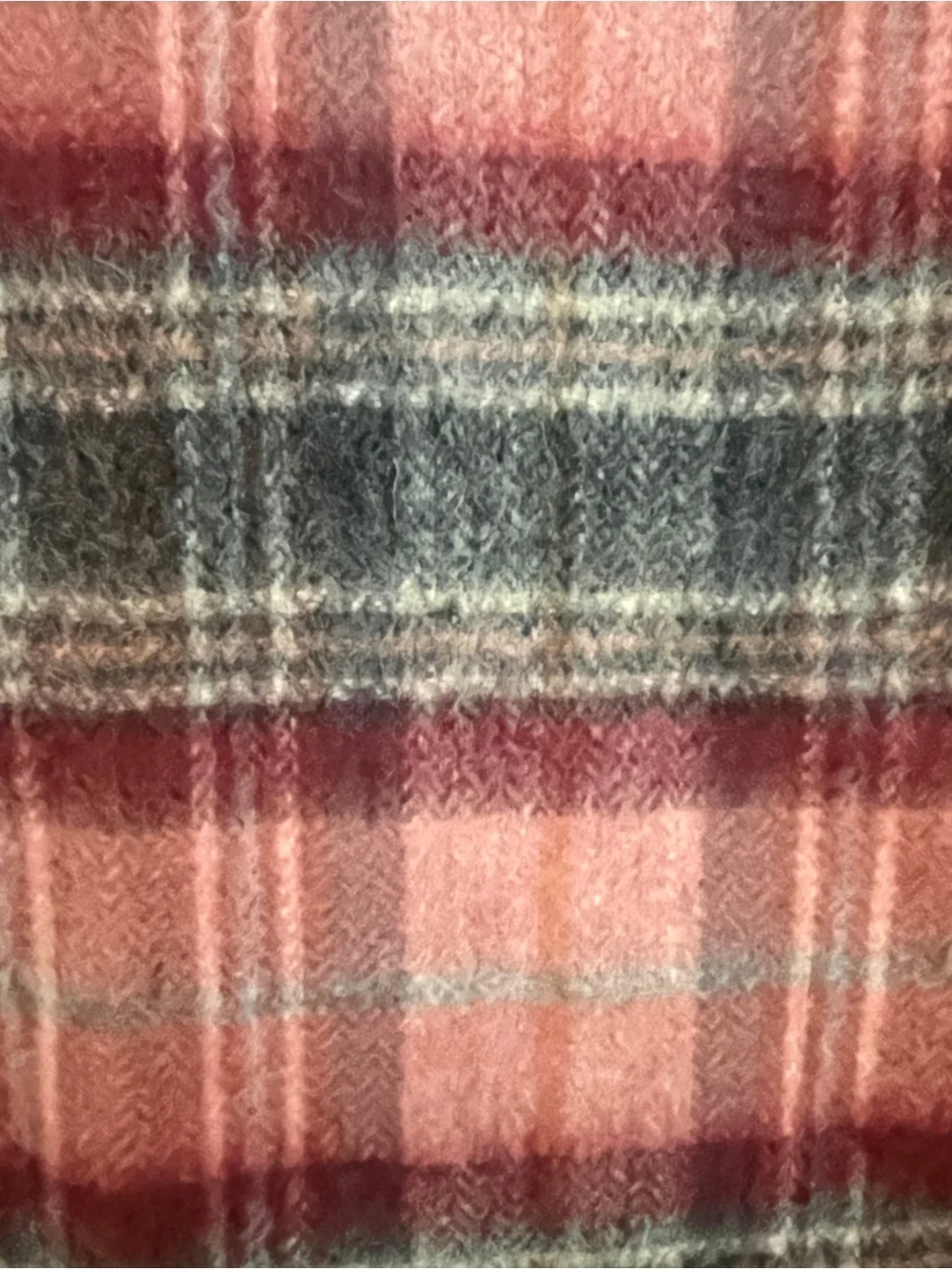 Joseph Abboud Wool Cashmere Scarf Plaid Red Gray Fringe Winter 54 x 11 Unisex
